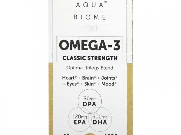 Enzymedica, Aqua Biome, рыбий жир, Classic Strength, лимонный вкус, 600 мг, 60 мягких таблеток