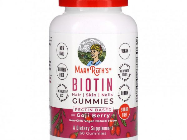 MaryRuth Organics, Жевательные мармеладки с биотином, ягоды годжи, 60 жевательных таблеток