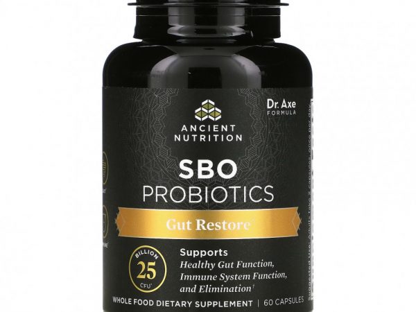 Dr. Axe / Ancient Nutrition, SBO Probiotics, средство для восстановления кишечника, 25 млрд КОЕ, 60 капсул