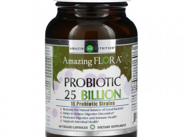 Amazing Nutrition, Amazing Flora, пробиотик, 25 млрд КОЕ, 60 растительных капсул