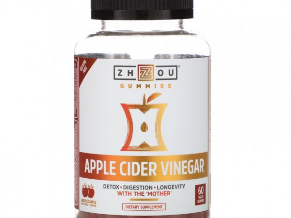 Zhou Nutrition, Яблочный уксус, урожай яблока, 60 веганских жевательных мармеладок