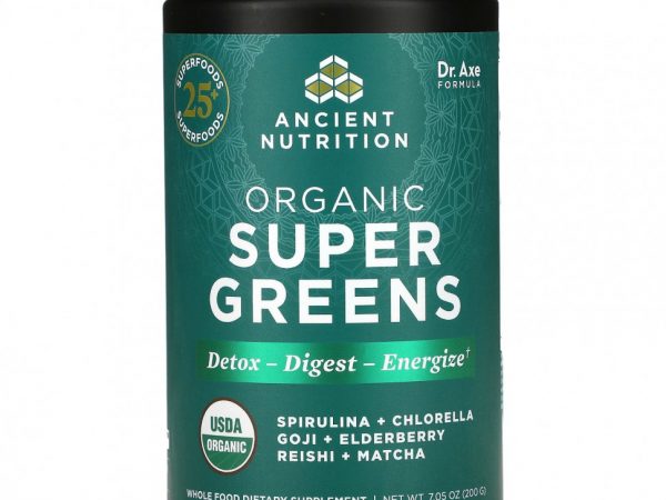 Dr. Axe / Ancient Nutrition, Органическая суперзеленая, 200 г (7,05 унции)