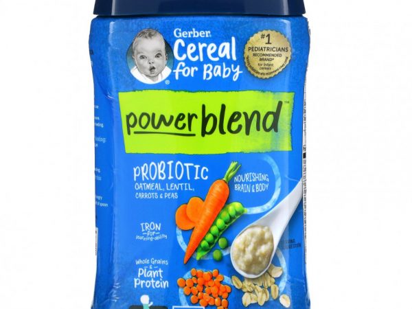 Gerber, Powerblend Cereal for Baby, Probiotic Oatmeal, Lentil, Carrots & Peas, Sitter, 8 oz (227 g)