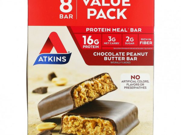 Atkins, Protein Meal Bar, протеиновые батончики, шоколад и арахисовая паста, 8 батончиков по 60 г (2,12 унции)