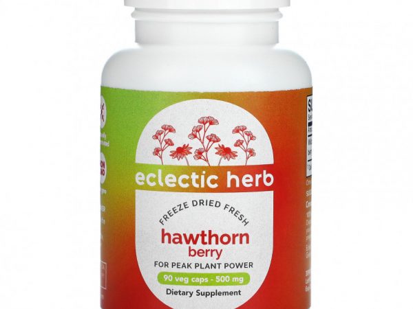 Eclectic Institute, сублимированные ягоды боярышника, 500 мг, 90 вегетарианских капсул
