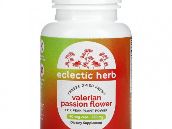 Eclectic Institute, валериана и пассифлора, сублимированные в свежем виде, без ГМО, 250 мг, 90 вегетарианских капсул