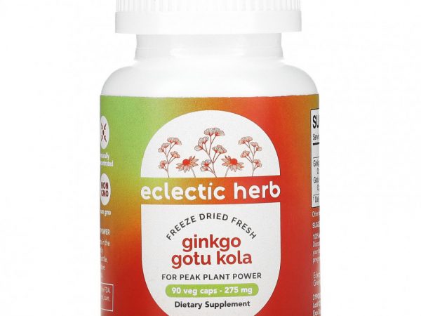 Eclectic Institute, сублимированные гинкго билоба и готу кола, 275 мг, 90 вегетарианских капсул