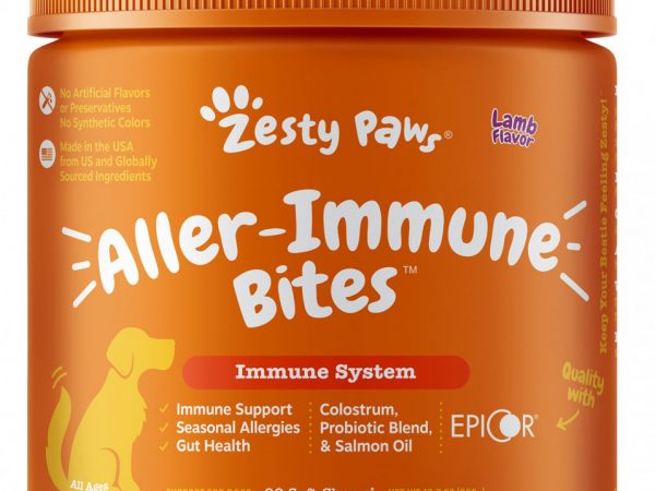 Zesty Paws, Aller-Immune Bites, добавка для собак всех возрастов, со вкусом ягнятины, 90 жевательных таблеток, 360 г (12,7 унции)