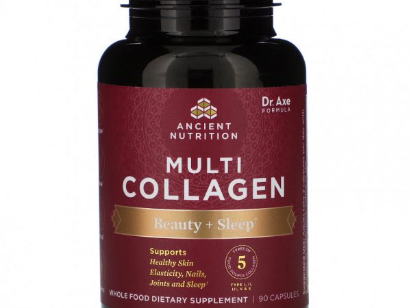 Dr. Axe / Ancient Nutrition, Мультиколлаген, красота + сон, 90 капсул