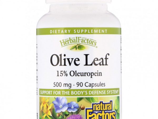 Natural Factors, Herbal Factors, листья оливкового дерева, 500 мг, 90 капсул