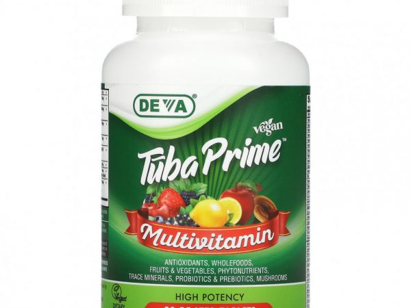 Deva, Tuba Prime, веганский мультивитаминный комплекс, высокая эффективность, 90 таблеток, покрытых оболочкой