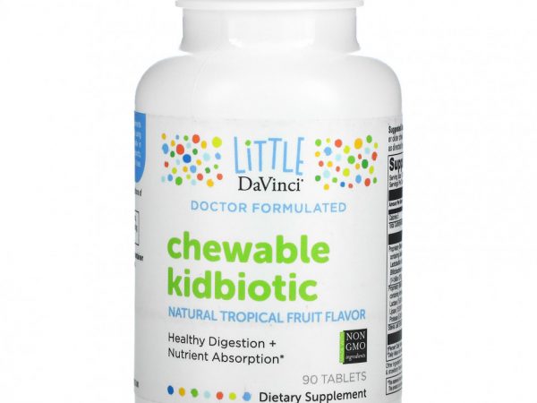 Little DaVinci, жевательные пробиотики для детей, натуральный вкус тропических фруктов, 90 таблеток