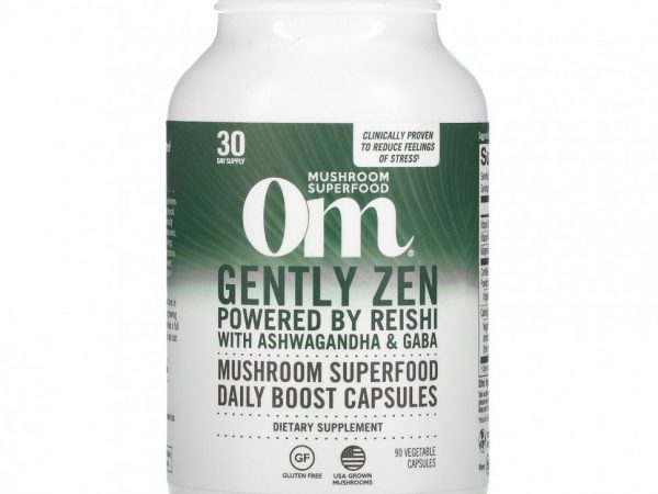 Om Mushrooms, Gently Zen, на основе рейши с ашвагандой и ГАМК, 90 растительных капсул