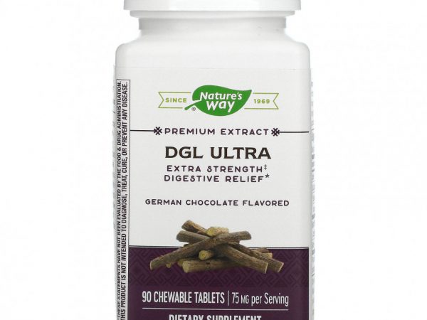 Nature's Way, DGL Ultra, Extra Strength для облегчения пищеварения, немецкий шоколад, 75 мг, 90 жевательных таблеток