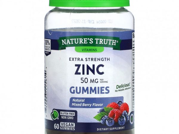 Nature's Truth, Цинк повышенной силы действия, натуральная ягодная смесь, 50 мг, 60 веганских жевательных мармеладок