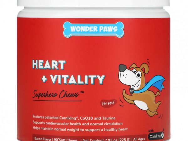 Wonder Paws, Superhero Chews, Heart + Vitality, для собак, для всех возрастов, бекон, 90 мягких жевательных таблеток