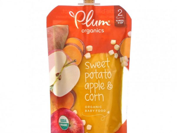 Plum Organics, органическое детское питание, этап 2, батат, яблоко и кукуруза, 113 г (4 унции)