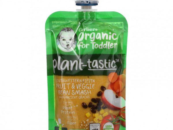 Gerber, С растительным вкусом, органический продукт для малышей, фрукты и овощные бобы Southwestern Fiesta с древними зернами, для детей от 12 месяцев, 99 г (3,5 унции)