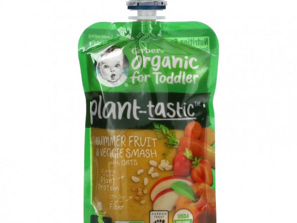 Gerber, Растительный вкус, органический продукт для малышей, летние фрукты и овощи с овсом, от 12 месяцев, 99 г (3,5 унции)
