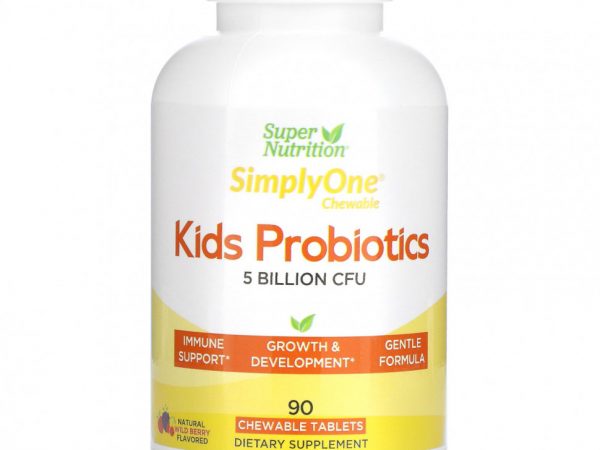 Super Nutrition, пробиотики для детей, вкус лесных ягод, 5 млрд КОЕ, 90 жевательных таблеток