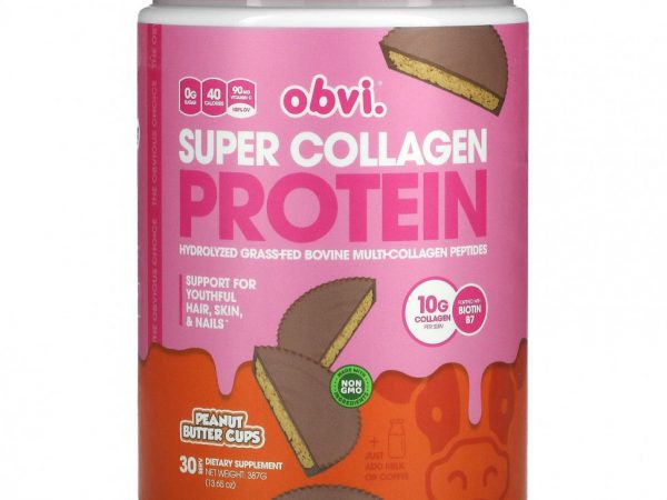 Obvi, Super Collagen Protein, чашки с арахисовой пастой, 387 г (13,65 унции)