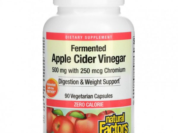 Natural Factors, Ферментированный яблочный уксус, 500 мг, 90 вегетарианских капсул