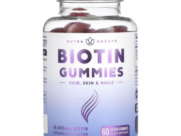 NutraChamps, Biotin Gummies, Strawberry, 5,000 mcg, 60 Vegan Gummies