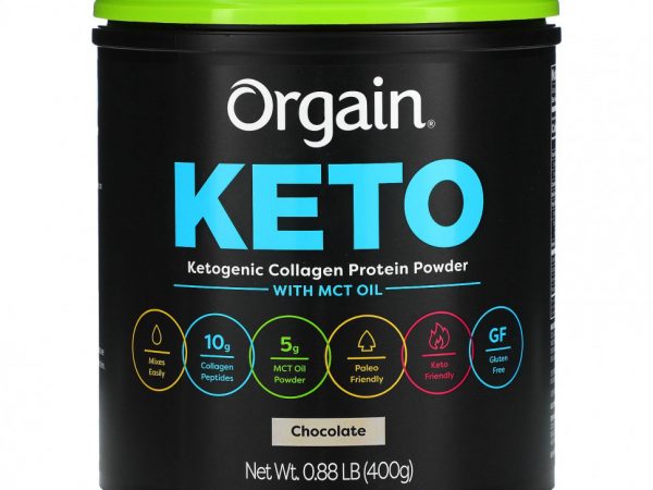 Orgain, Keto, Кетогенный протеиновый порошок коллагена с маслом MCT, шоколад, 0,88 фунта (400 г)