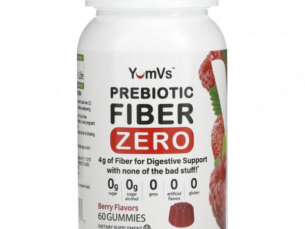 YumV's, Пребиотическая клетчатка Zero, ягодный, 2 г, 60 жевательных таблеток