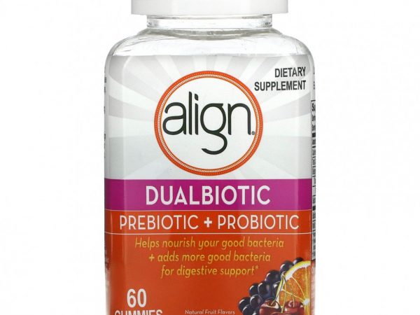 Align Probiotics, Dualbiotic, пребиотик и пробиотик, натуральные фрукты, 60 жевательных таблеток
