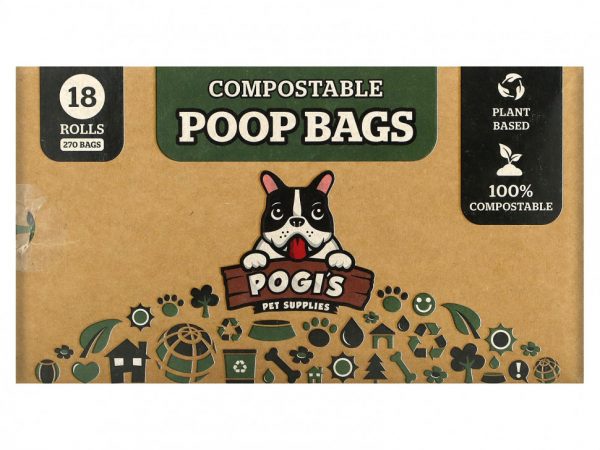 Pogi's Pet Supplies, Компостируемые пакеты из фекалий, 18 рулонов, 270 пакетов