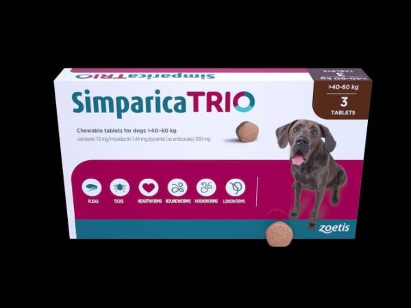 Simparica Trio-средство от клещей и паразитов симпарика для собак весом от 40 до 60 кг