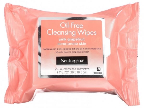 Neutrogena, Очищающие салфетки без масла, розовый грейпфрут, 2 упаковки, 25 предварительно увлажненных салфеток в каждой