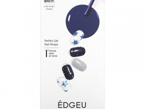Edgeu, Гелевые обертывания для ногтей Perfect, ENT402, звездная ночь, набор из 16 полосок