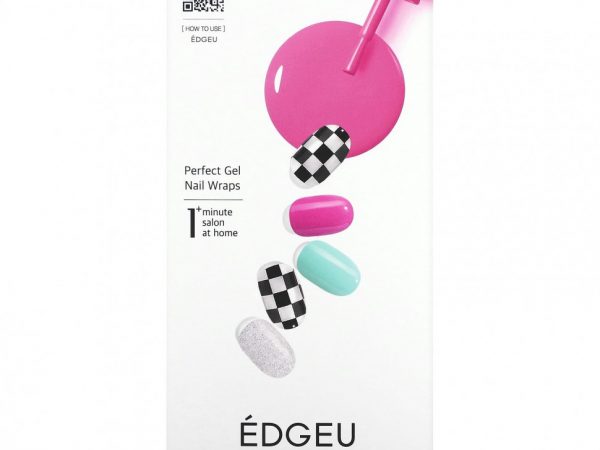 Edgeu, Гелевые обертывания для ногтей Perfect, ENA909, Racing Check, набор из 16 полосок