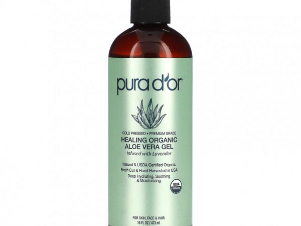 Pura D'or, Целебный органический гель алоэ вера, с добавлением лаванды, 473 мл (16 жидк. Унций)