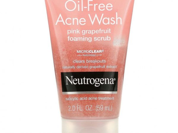 Neutrogena, Безмасляное средство для умывания от акне, пенный скраб с розовым грейпфрутом, 59 мл (2 жидк. Унции)