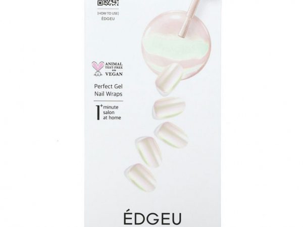 Edgeu, Гелевые обертывания для ногтей Perfect, ENA144, зеркальный розово-бежевый, набор из 16 полосок