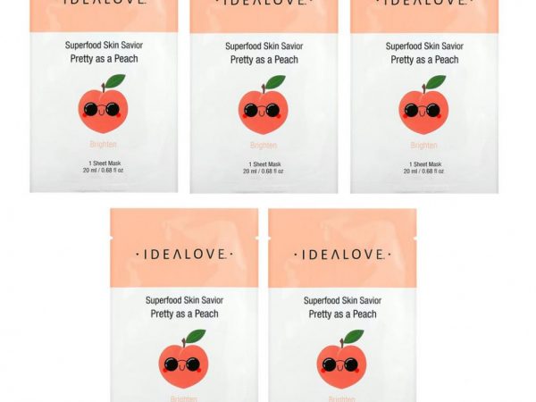 Idealove, Superfood Skin Savior, маска для лица с суперфудами, персик, 5 шт. по 20 мл (0,68 жидк. унции)
