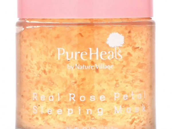 PureHeals, Ночная маска с настоящими лепестками розы, 100 г (3,53 унции)