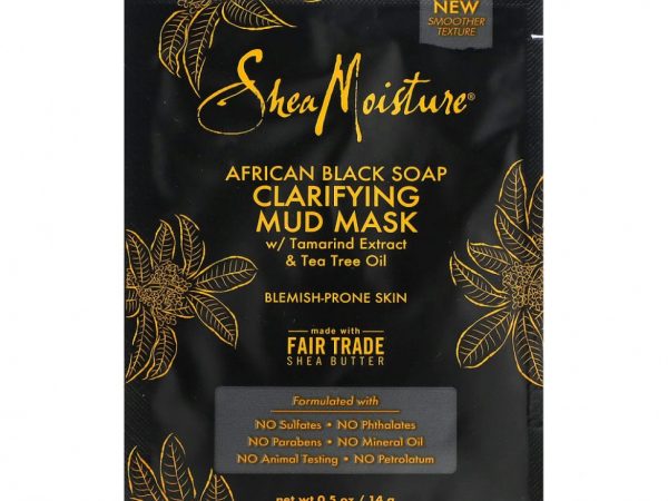 SheaMoisture, African Black Soap, очищающая грязевая маска с экстрактом тамаринда и маслом чайного дерева, 14 г (0,5 унции)