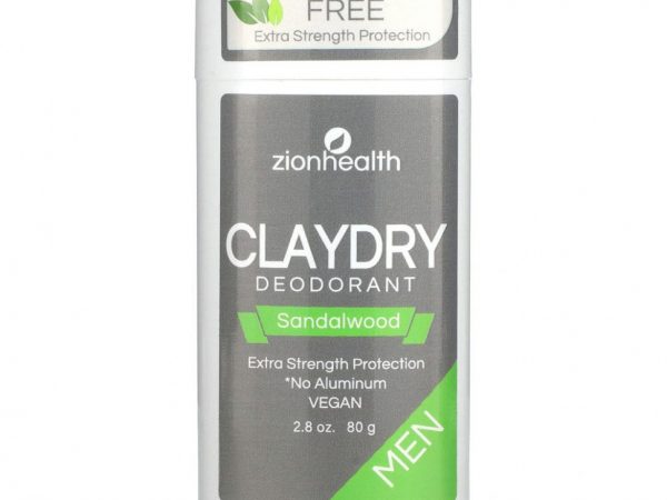 Zion Health, Мужской дезодорант ClayDry, сандал, 80 г (2,8 унции)