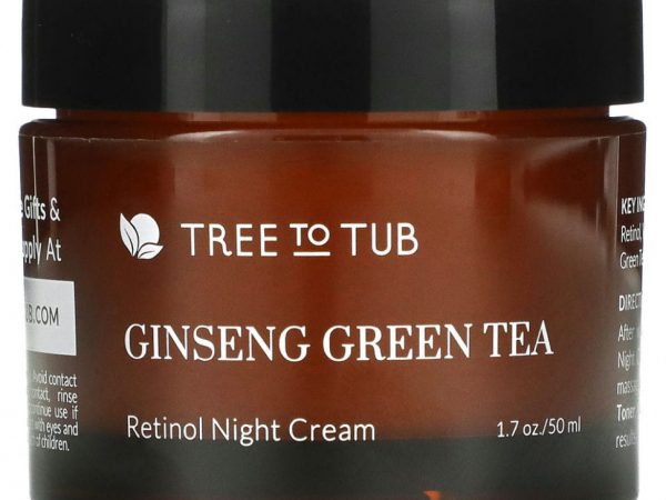 Tree To Tub, Нежный антивозрастной ночной крем с ретинолом для чувствительной кожи, женьшень и зеленый чай, 50 мл (1,7 жидк. Унции)