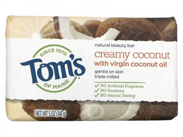 Tom's of Maine, Натуральное мыло для красоты, кремовый кокос с кокосовым маслом первого отжима, 141 г (5 унций)