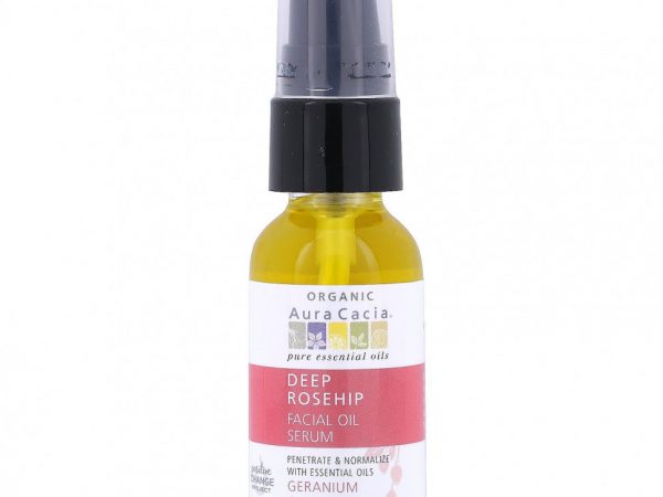 Aura Cacia, Органическая сыворотка для лица с эфирным маслом шиповника, герань и шалфей, 1 жидкая унция (30 мл)