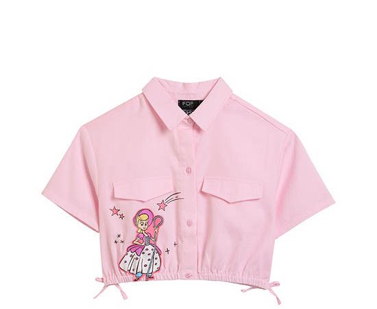 FOF KIDS Girl Shirt Tie Fit Hem Disney Pixar Pink