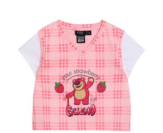 FOF KIDS Girl T-Shirt Plaid Print Disney Pixar Pink