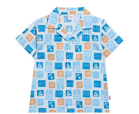 Angel Baby Boy Toddler Pyjamas Shirt Short Sleeves Summer Sail Print Blue