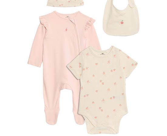 MARKS & SPENCER KIDS Girl Toddler Starter Set Pure Cotton Peach 4 pcs Pink Mix