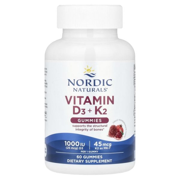 Nordic Naturals, жевательные таблетки с витаминами D3 и K2, со вкусом граната, 60 жевательных таблеток